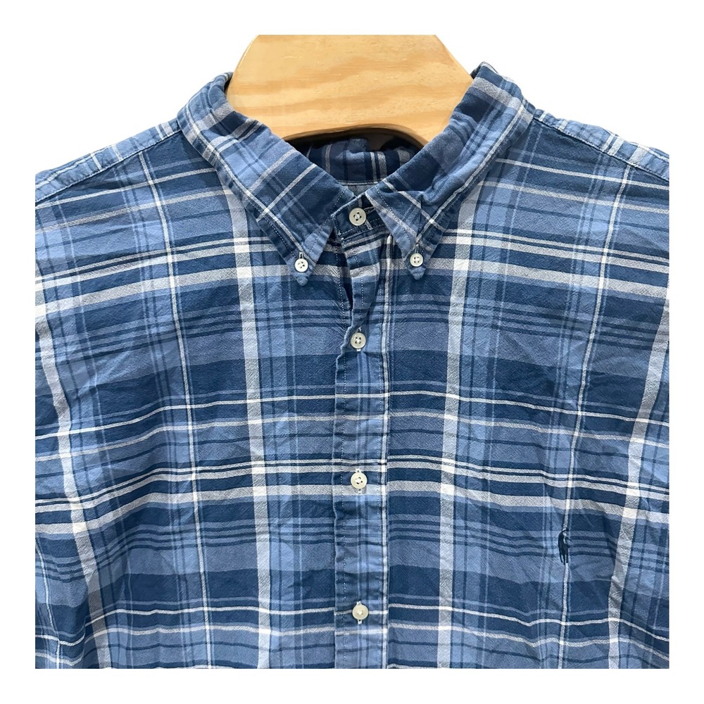 Ralph Lauren Indigo Oxford Shirt Mens 4XLT Blue Plaid Long Sleeve Button Down